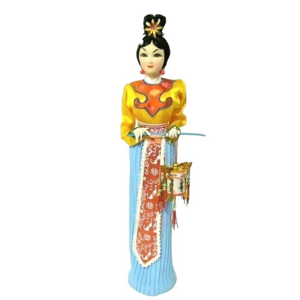 Vintage Asian Doll Wood Base Collectable Oriental Figurine